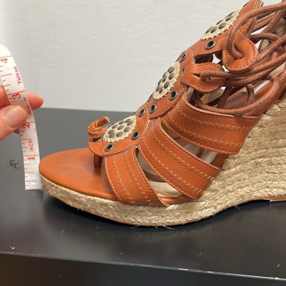 Michael Kors Gladiator Wedge Heel Leather Sandal Platform Lace Up Boho Brown 7 - Picture 9 of 12